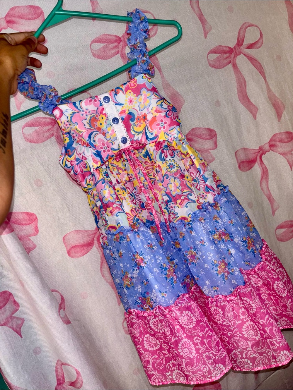 Jona Michelle Colorful Floral Tiered Sundress — Pink, Blue, Yellow